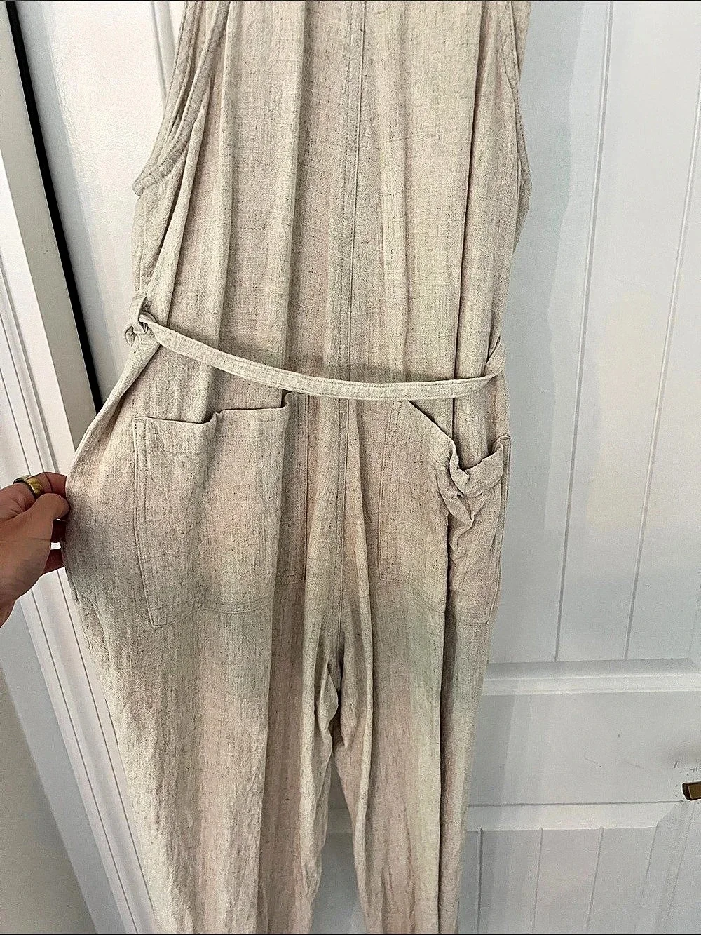 Universal Thread Linen-Blend Wide Leg Jumpsuit Beige